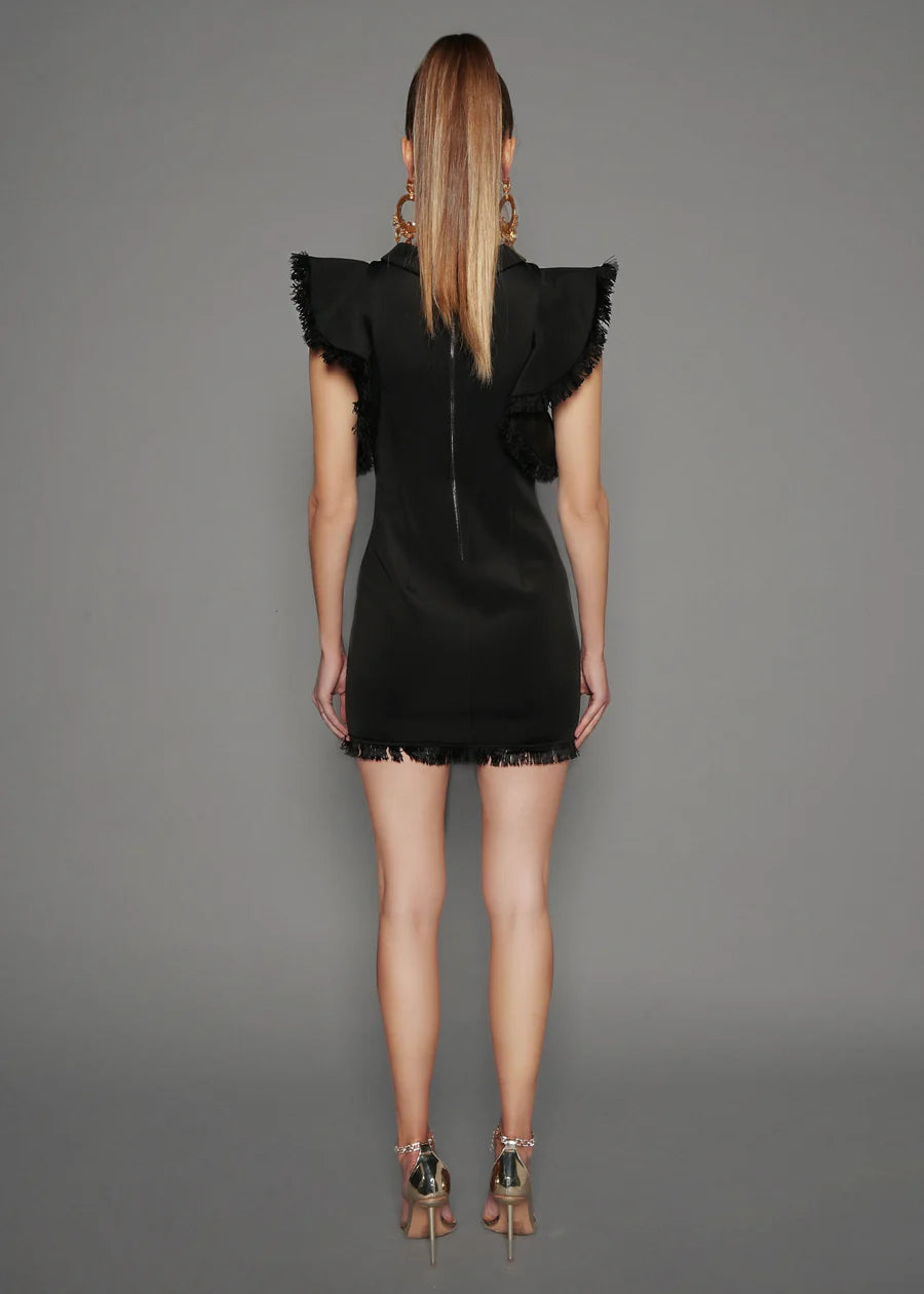 Black mini dress with fringe details