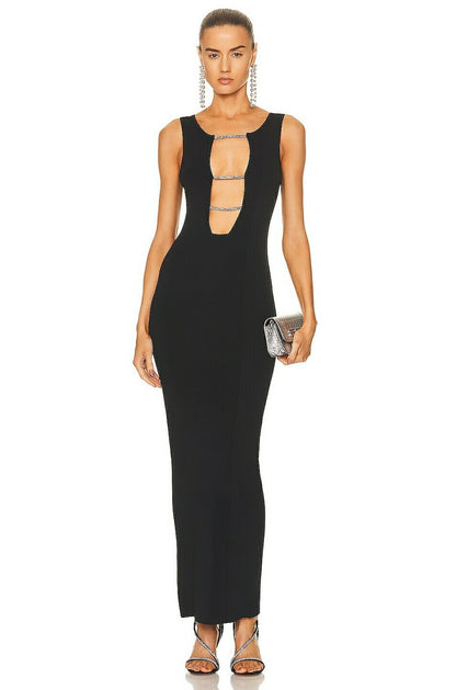Black maxi dress with rhinestone details