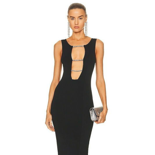 Black maxi dress with rhinestone details