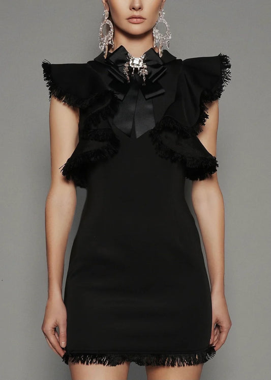Black mini dress with fringe details