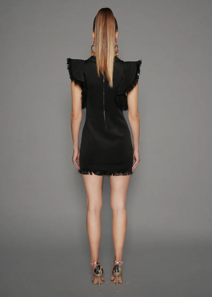 Black mini dress with fringe details